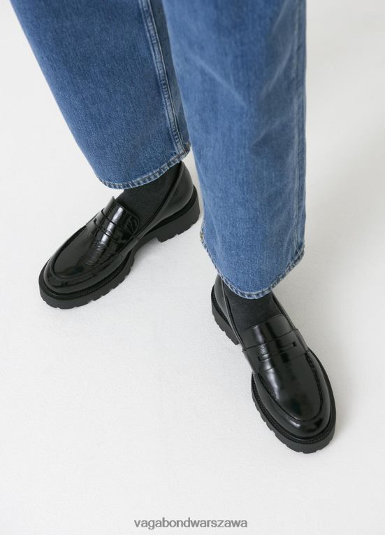 obuwie czarna lakierowana skóra kobiety L0VBFR134 Vagabond mokasyny kenova