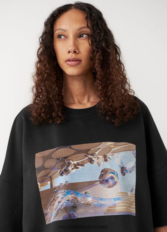 strój czarny tekstylny kobiety L0VBFR259 Vagabond pudełkowa koszulka x micky ho