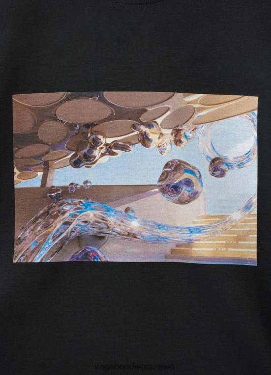 strój czarny tekstylny kobiety L0VBFR259 Vagabond pudełkowa koszulka x micky ho